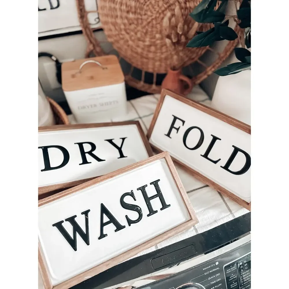 3 Farmhouse Wash Dry Fold Laundry Room Signs Decor